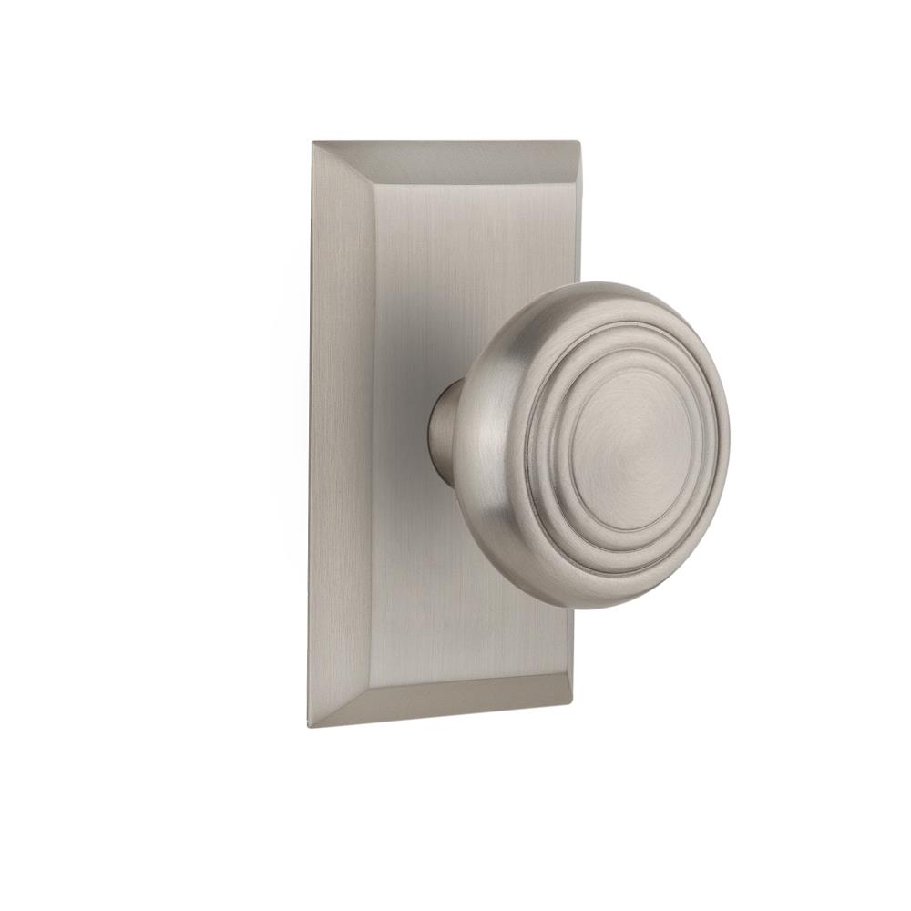 Nostalgic Warehouse STUDEC Complete Passage Set Without Keyhole Studio Plate with Deco Knob in Satin Nickel
